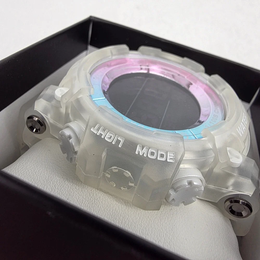 Activa Digital Sport Watch Frosted Clear Iridescent Chronograph Water Resist